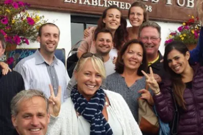 a group of people posing for a photo